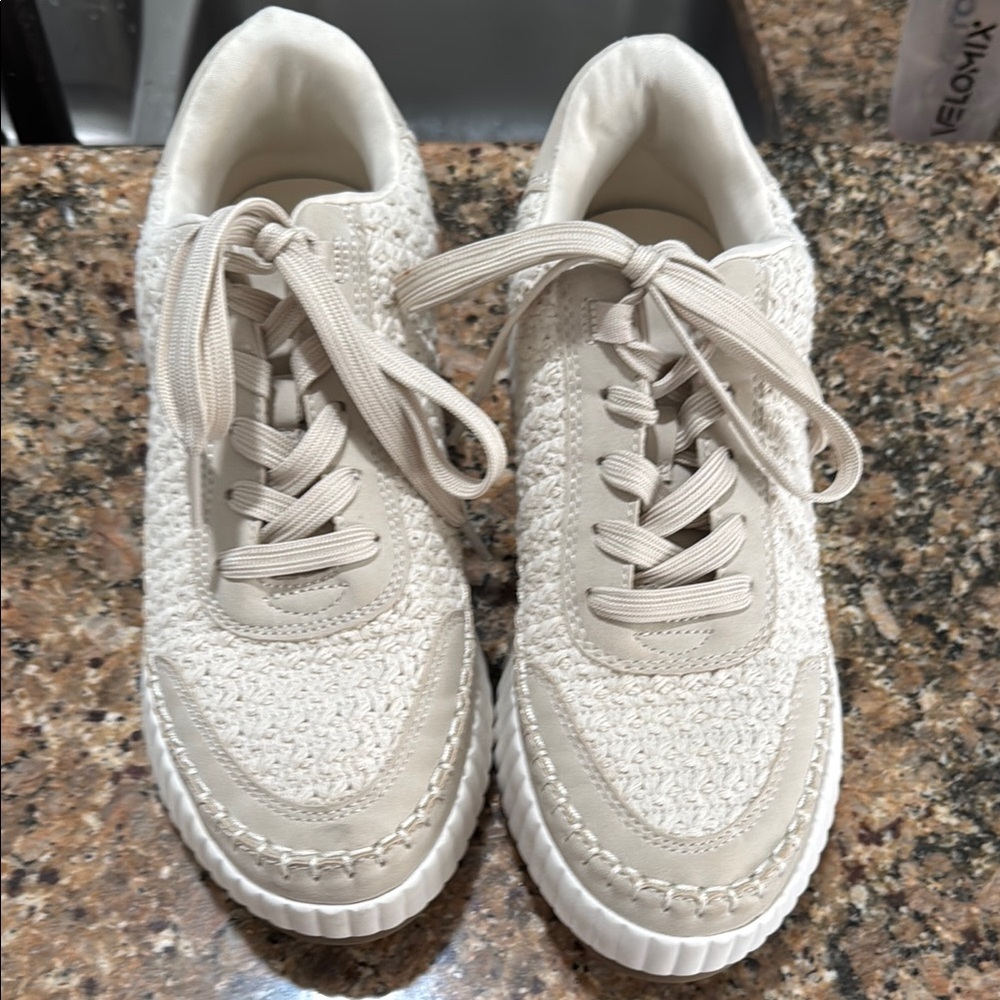 Women's Cream Lace-Up Sneakers